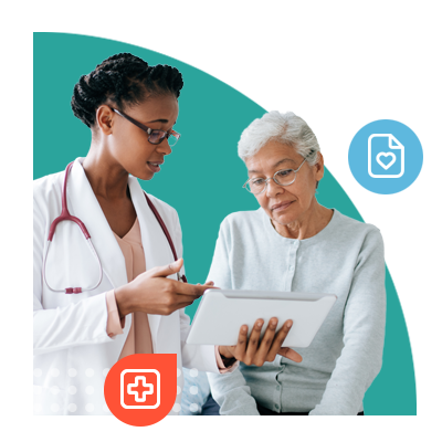 Doctor showing patient information on a tablet